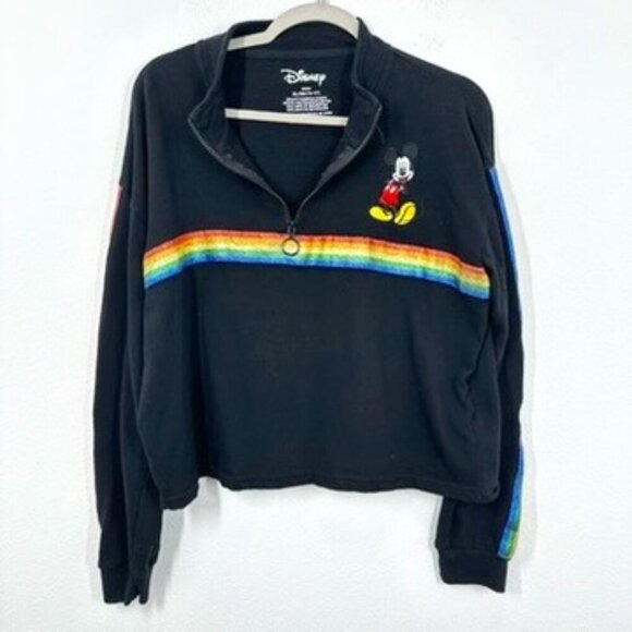 Disney Kid Size XL Black Rainbow Quarter Zip Sweatshirt Mickey Mouse Embroidered - Picture 1 of 5